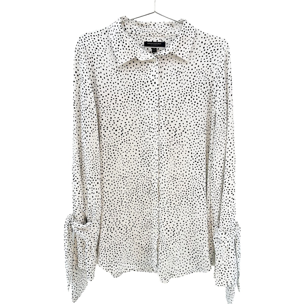 BANANA REPUBLIC Dillon Long Sleeve Button Up Shirt • XL • white black polka‎ dot